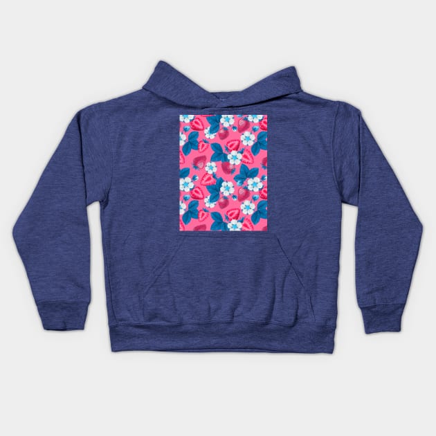 Pink strawberries on pink Kids Hoodie by katerinamk